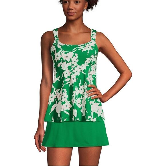 Land’s End Plus Regular flutter Tankini top green grass painted flower print Var - Picture 3 of 10